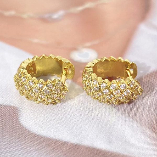 Gold Plated Small Hoops with Sparkling Cubic Zirconium - Elegant and Affordable! - Image 2