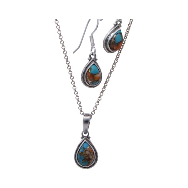 Stunning Oyster Copper Turquoise Tear Drop Set: Pendant and Earrings | Handcrafted for Timeless Style