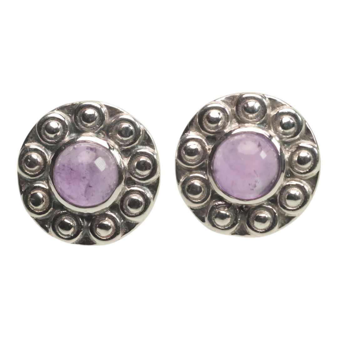 Handmade Sunflower Amethyst Stud Earrings in 925 Sterling Silver | Unique Artisan Jewelry
