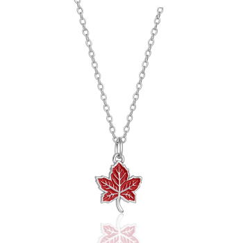 White Gold Plated Maple Leaf Pendant Necklace – Red Enamel Sterling Silver Jewelry for Women