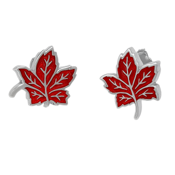 White Gold Plated Red Maple Leaf Earrings – Sterling Silver Enamel Jewelry for Women Gift