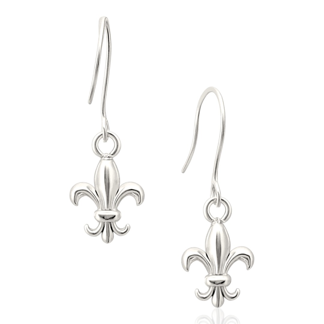 Elegant Fleur de Lys White Gold Plated Sterling Silver Earrings – Perfect Gift for Women