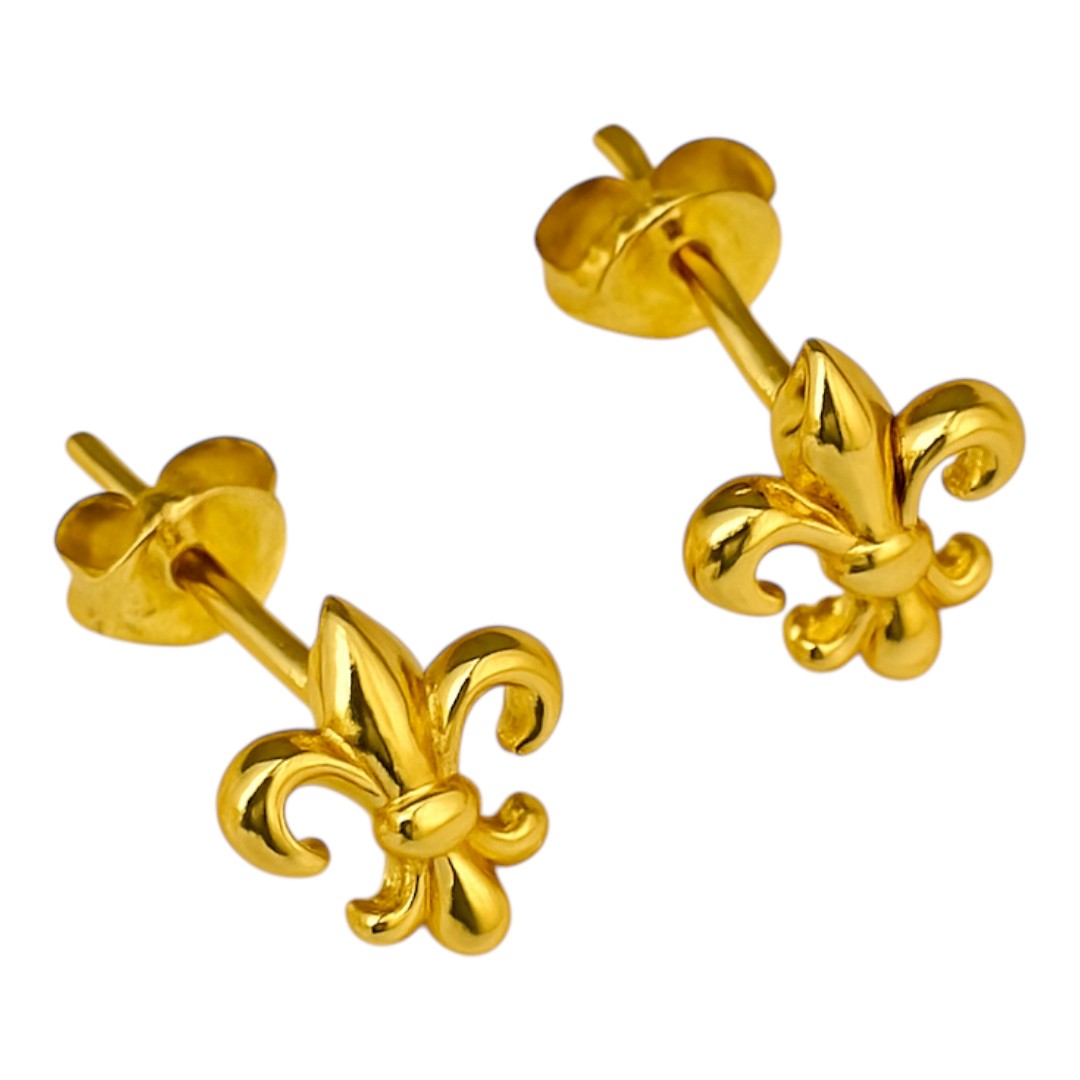 Fleur de Lys 18K Gold Plated Sterling Silver Stud Earrings – Elegant Women’s Jewelry Gift, Trendy Gold Earrings