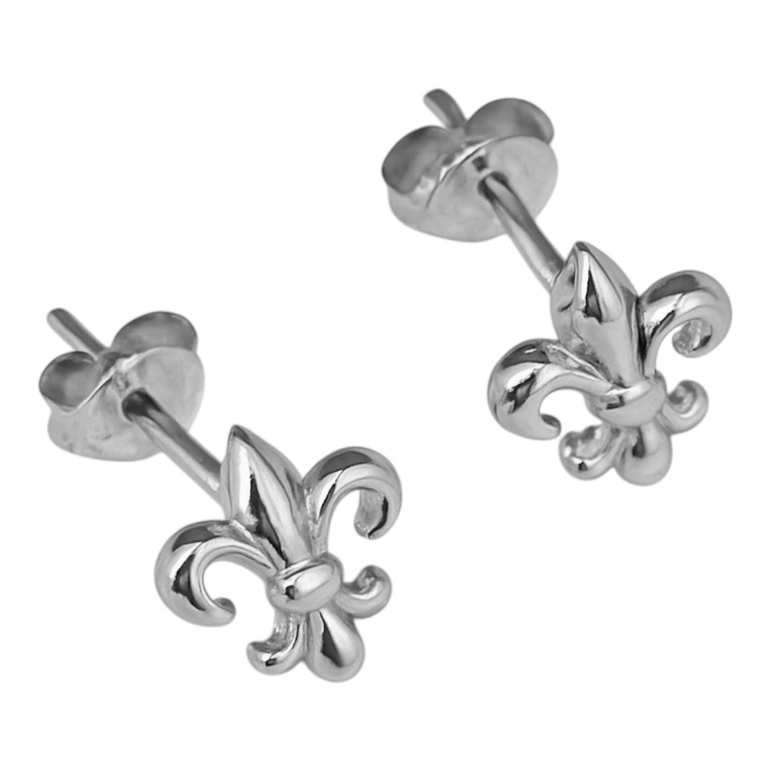 Fleur de Lys White Gold Plated Sterling Silver Stud Earrings – Elegant Women’s Jewelry Gift