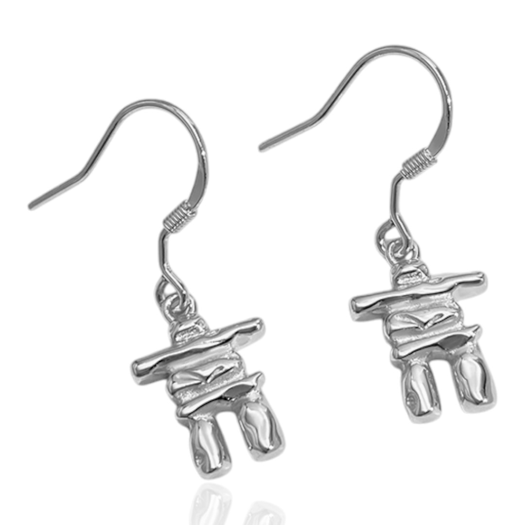 Inuksuk Earrings White Gold Plated Sterling Silver – Unique Canadian Jewelry Gift for Women