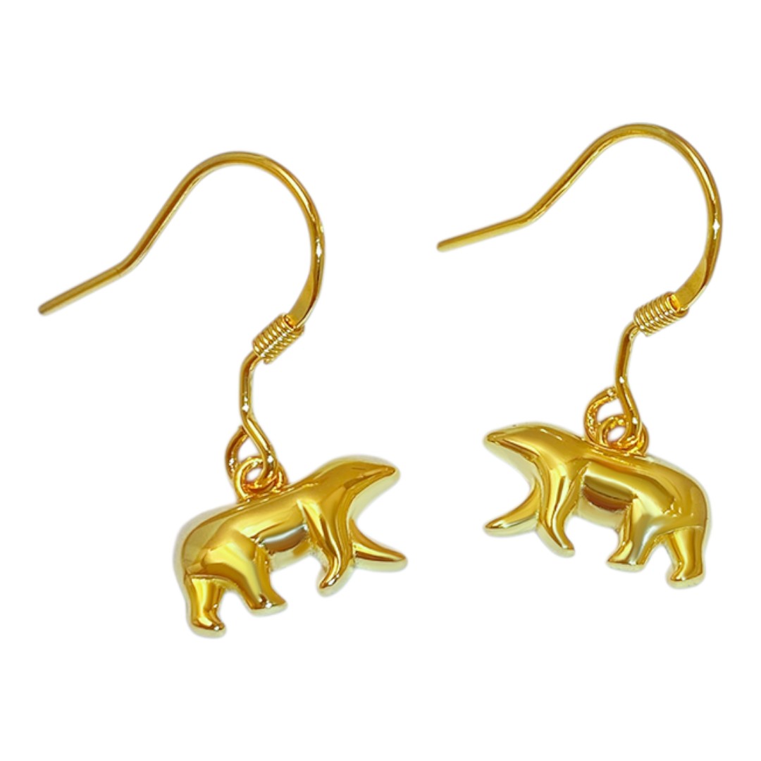 18K Gold Plated Polar Bear Hanging Earrings – Sterling Silver Animal Jewelry for Women