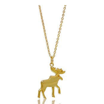 Elegant 18K Gold Plated Moose Pendant Necklace – Sterling Silver Christmas Jewelry Gift for Women