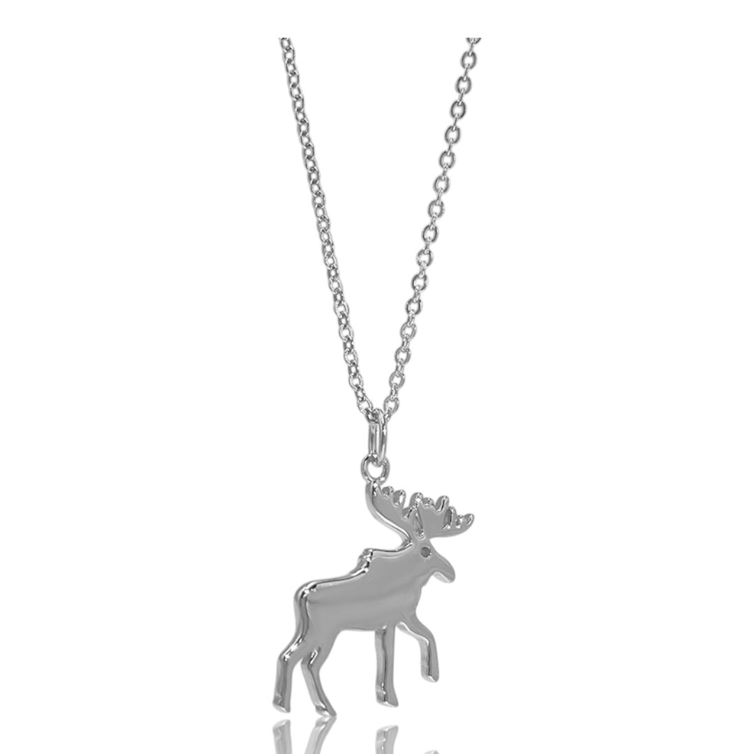 Elegant Moose Pendant Necklace – White Gold Plated Sterling Silver Christmas Jewelry Gift for Women