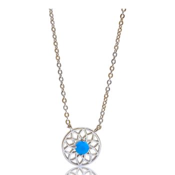 Blue Stone Dreamcatcher Necklace – White Gold Plated Sterling Silver Pendant, Unique Featherless Gift Jewelry