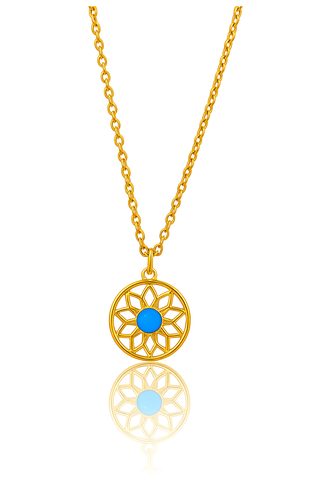 Blue Stone Dreamcatcher Necklace – 18K Gold Plated Sterling Silver Pendant, Unique Featherless Jewelry Gift