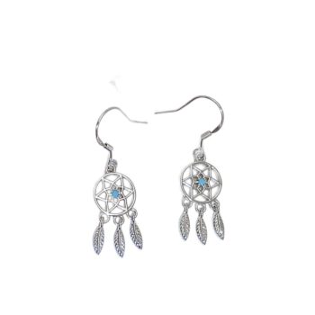 Blue Stone Dreamcatcher Earrings – White Gold Plated Sterling Silver Dangle Jewelry for Women