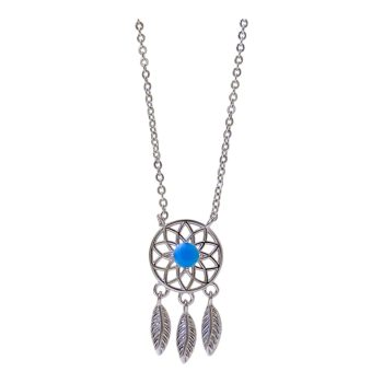 Blue Stone Dreamcatcher Pendant – White Gold Plated Sterling Silver Necklace, Elegant Women’s Jewelry Gift