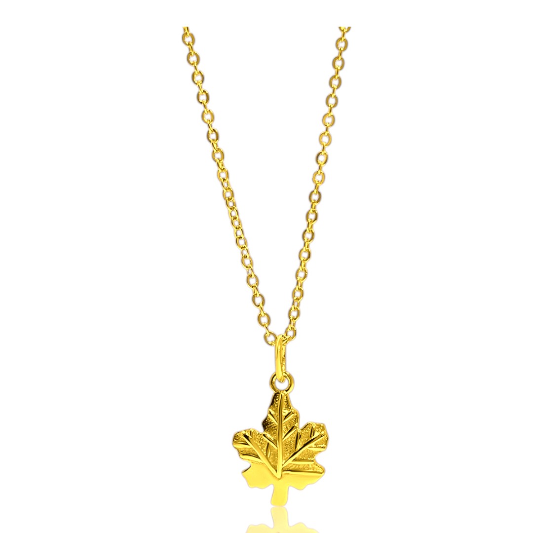 Elegant 18K Gold Plated Sterling Silver Maple Leaf Pendant Necklace (12mm)for Women | Stylish Gift Jewelry