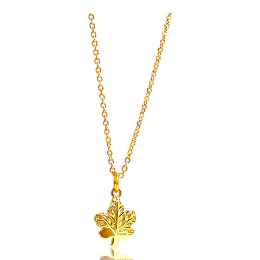 Maple Leaf 18K Gold Plated Sterling Silver Pendant Necklace – Elegant Small(10mm) Jewelry Gift for Women