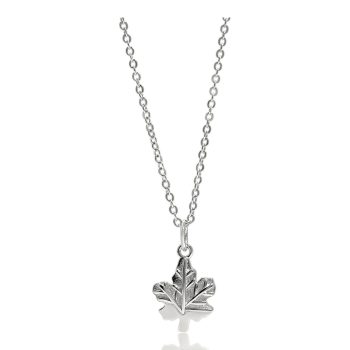 Elegant Maple Leaf Pendant in White Gold Plated Sterling Silver – Medium Size(12mm) Necklace for Women Jewelry