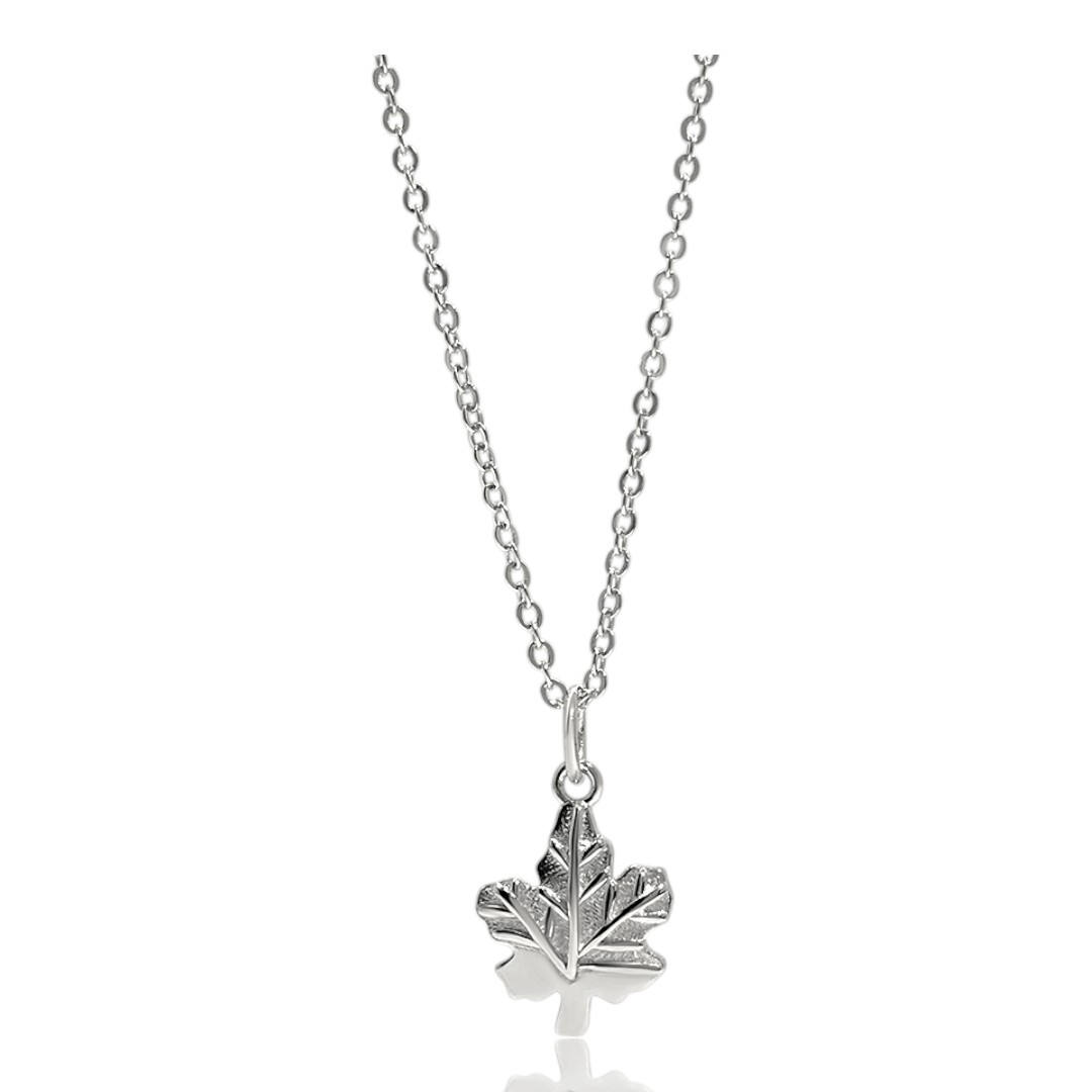 Elegant Maple Leaf Pendant in White Gold Plated Sterling Silver – Medium Size(12mm) Necklace for Women Jewelry