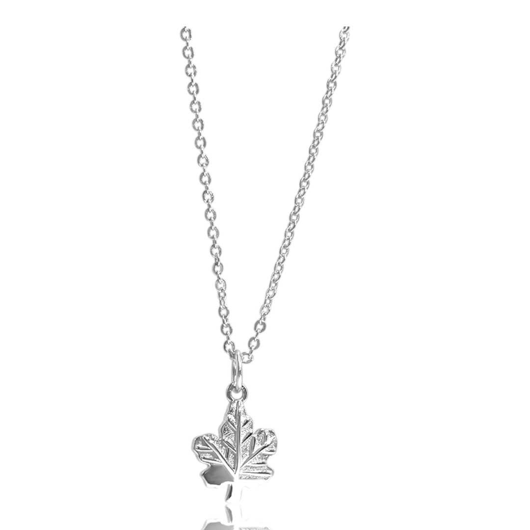 Maple Leaf Pendant Necklace – Small(10mm) White Gold Plated Sterling Silver Jewelry Gift for Women