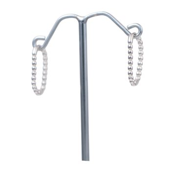 White Gold Plated Sterling Silver Hoop Earrings – Ball Chain Design, Hypoallergenic Jewelry