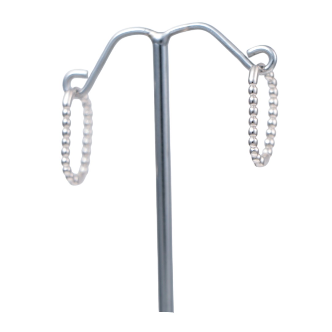 White Gold Plated Sterling Silver Hoop Earrings – Ball Chain Design, Hypoallergenic Jewelry