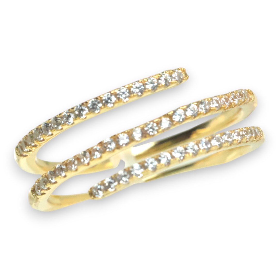 18K Gold Plated Sterling Silver Spiral Ring with Cubic Zirconia – Elegant Women's Jewelry - Image 3