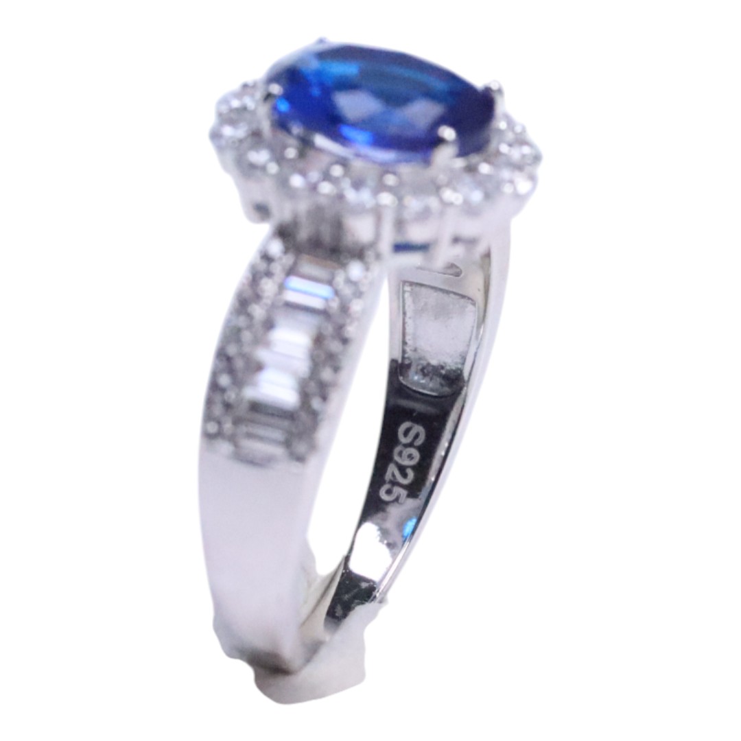 Elegant Blue Cubic Zirconia White Gold Plated Sterling Silver Ring - Image 10