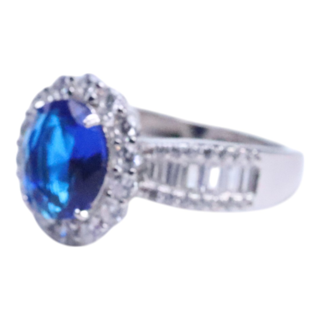 Elegant Blue Cubic Zirconia White Gold Plated Sterling Silver Ring - Image 3