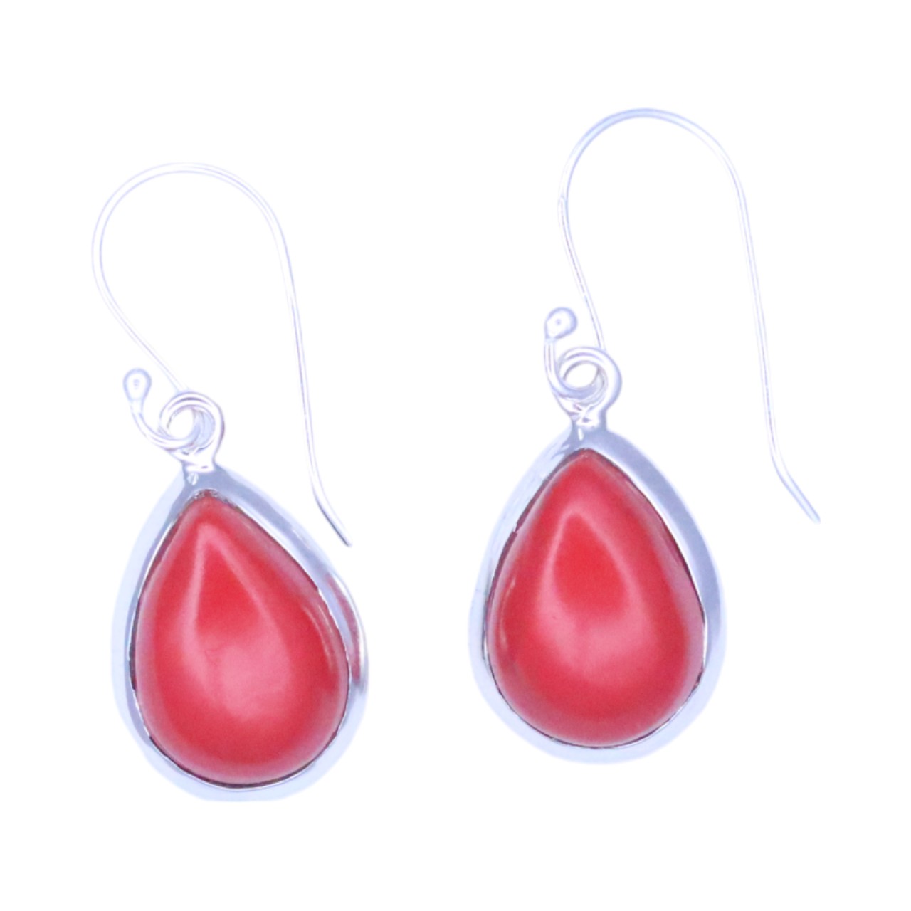 Red Coral Sterling Silver Drop Earrings - Image 3
