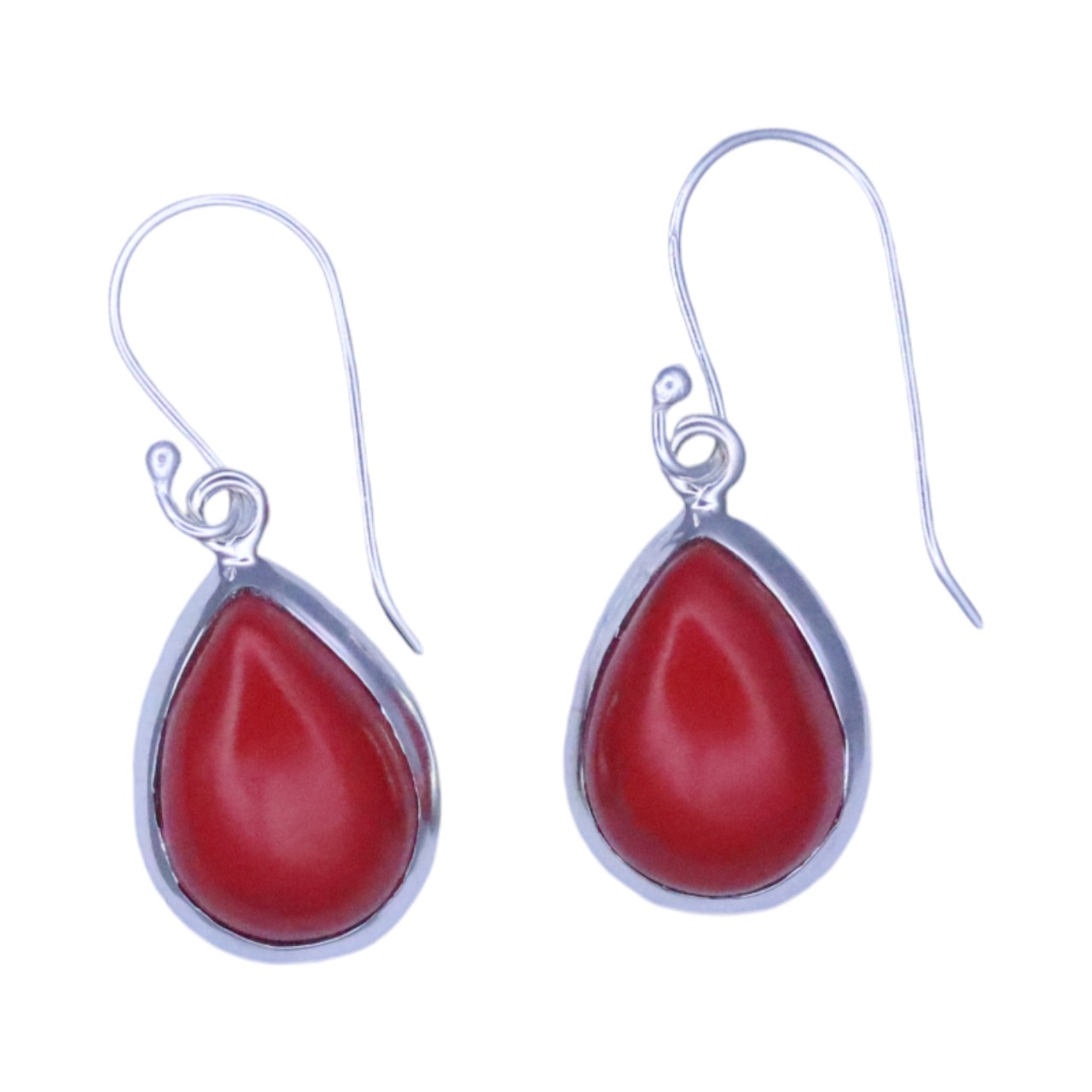 Red Coral Sterling Silver Drop Earrings