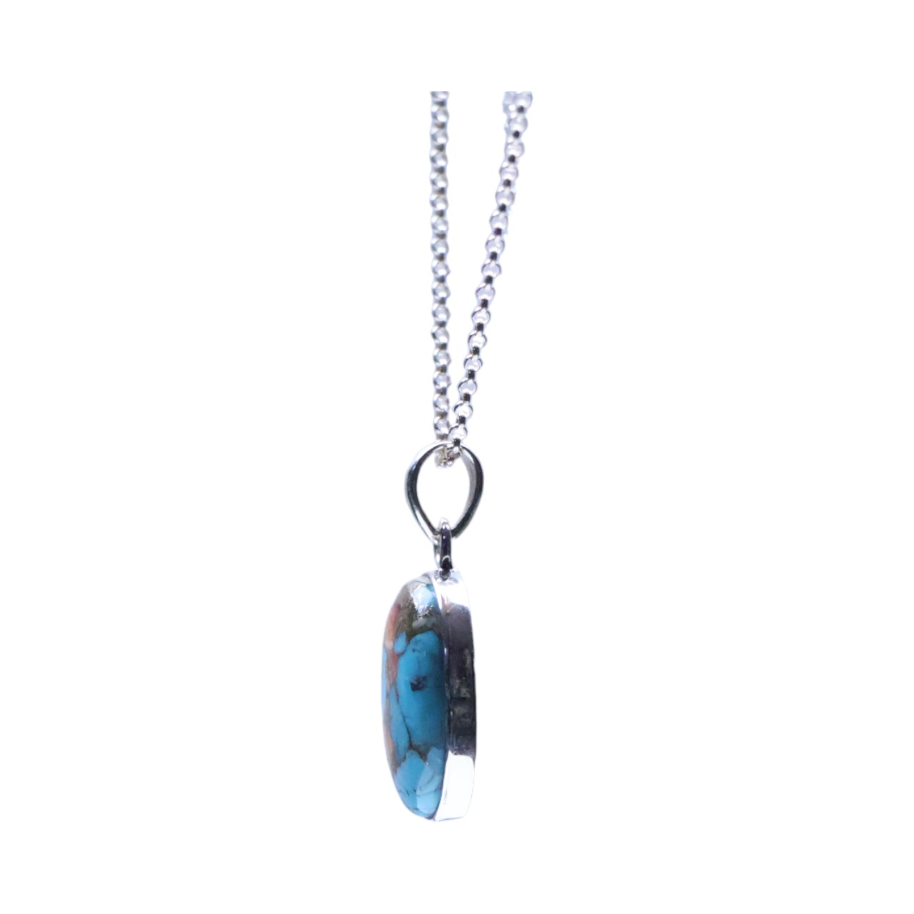 Enhance Your Style with Our Oyster Copper Turquoise Silver Oval Pendant - Shop Now! - Image 2