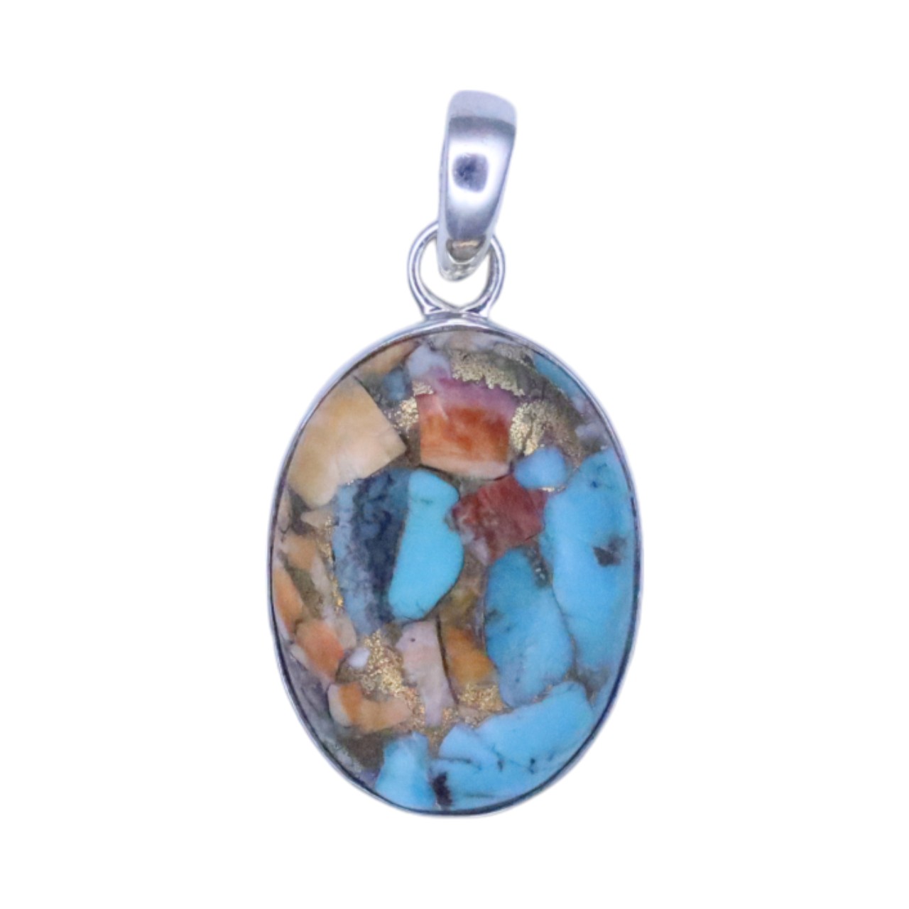 Enhance Your Style with Our Oyster Copper Turquoise Silver Oval Pendant - Shop Now!