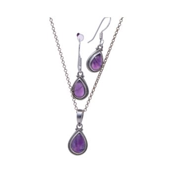 Sleek and Stunning Sterling Silver Amethyst Pendant and Earrings: The Perfect Tear Drop Set